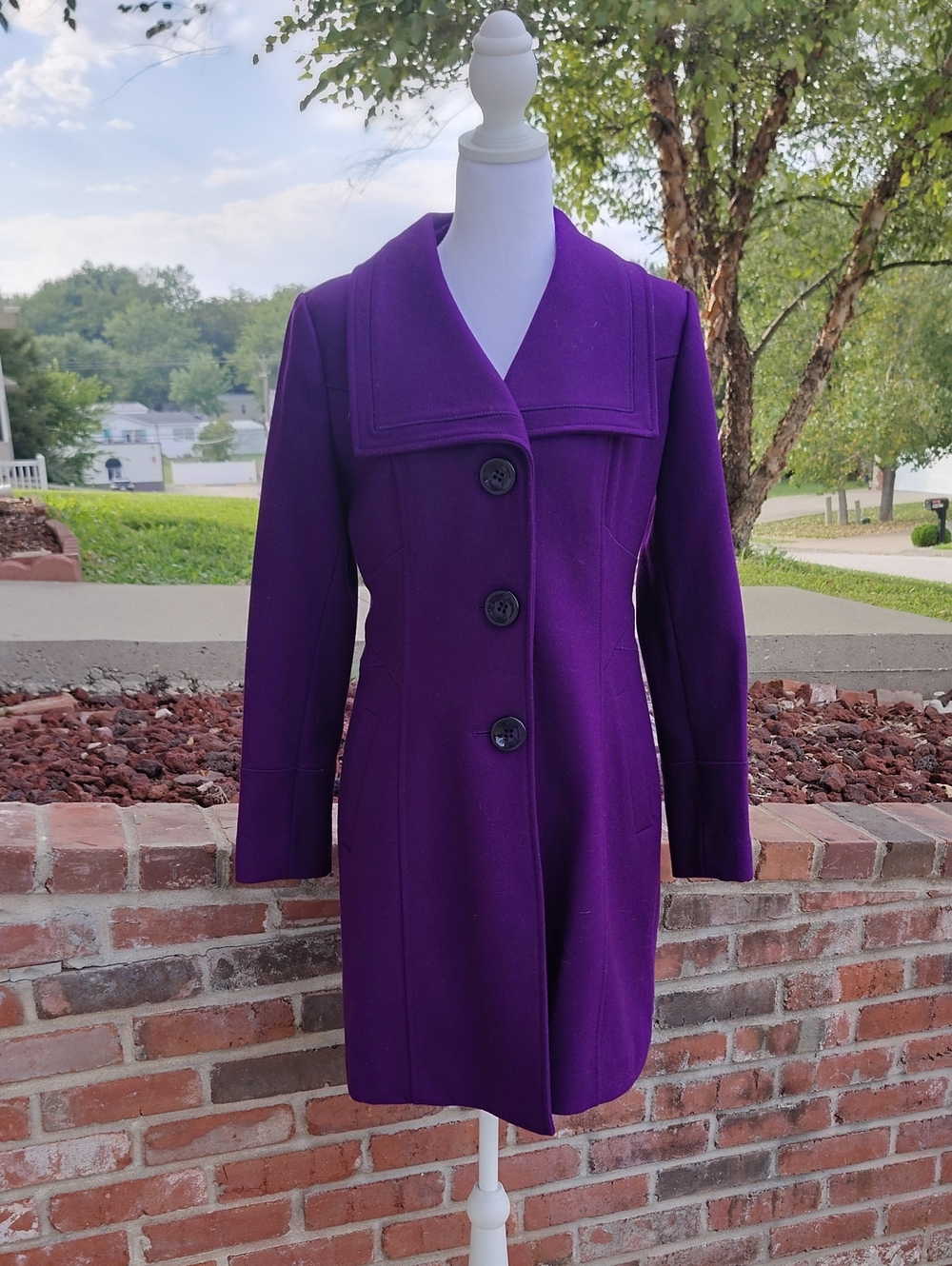 Guess Wool Blend Purple Heavy Warm Long Trench Coat Size S Y2K Classic Preppy